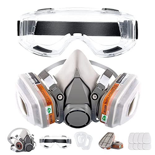RBLCXG Respirator Reusable Half Face Cover Gas Mask with Safety Glasses, Filters for Painting, chemical, Organic Vapor, Welding, Polishing, Woodworking and Other Work Protection