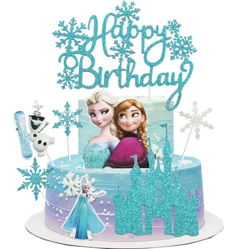 Cartoon Cake Topper, Princess Cake Toppers Birthday Party Snowflake Theme Cake Decoration for Kids party Supplies