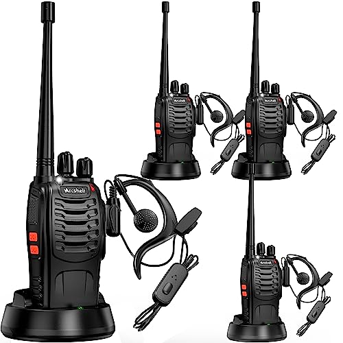 Arcshell Rechargeable Long Range Two-Way Radios with Earpiece 4 Pack Arcshell AR-5 Walkie Talkies Li-ion Battery and Charger Included