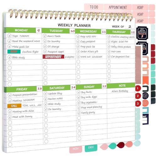 Spiral Weekly Planner with Calendar, 8.7' X 9.5', Weekly To Do List Notepad with Checklist, 52 Sheets Tear Off Note Pad, Work and Personal Organizer