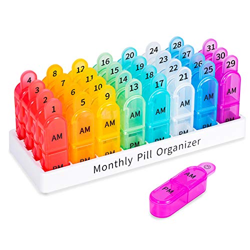 Daviky Monthly Pill Organizer 2 Times a Day, 30 Day Pill Box AM PM, One Month Pill Box Organizer AM PM, 31 Day Pill Organizer Twice a Day AM PM to Hold Vitamins, Supplements and Medication