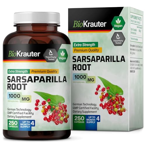 MAUWE HERBS Sarsaparilla Root Organic Capsules - 1000mg Pure Sarsaparilla Powder Pills - Vegan Supplement for Pure & Potent Health Support - 250 Veggie Caps