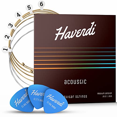 HAVENDI quality steel Strings brilliant sound for acoustic guitar coated with phosphor bronze (6 string set) incl. 3 picks
