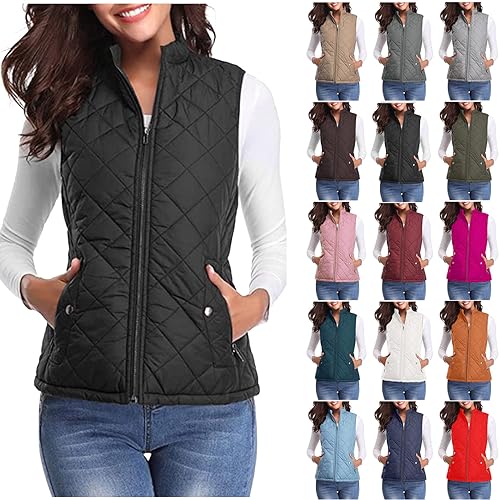My Orders, Womens Quilted Vests Lightweight Quilted Zip Up Jacket Stylish Argyle Puffer Vest Winter Tops for Women Lightning Deals of Today chalecos para Mujer