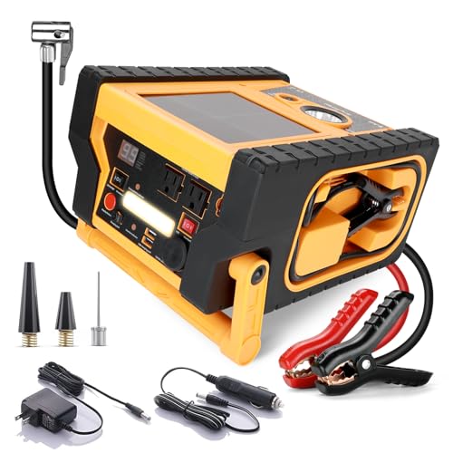 E-Ant All-in-One 2000A Peak Car Battery Jump Starter Power Station, 260PSI Air Compressor Portable Tire Inflator with 400W Inverter AC DC USB Outlet, 12V Auto Battery Charger Booster Pack Jumper Box