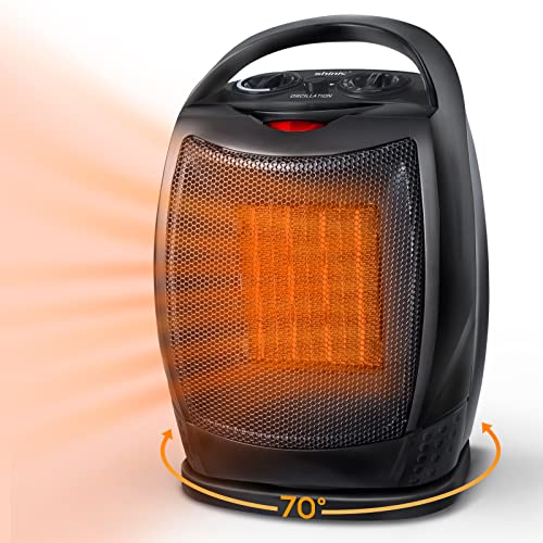 Shinic Space Heater,Safe and Quiet PTC Ceramic Heater,1500W Portable Electric Heaters with Thermostat for Home Bedroom Office Indoor Use,70° Oscillation,Overheat & Tip-Over Protection,Black