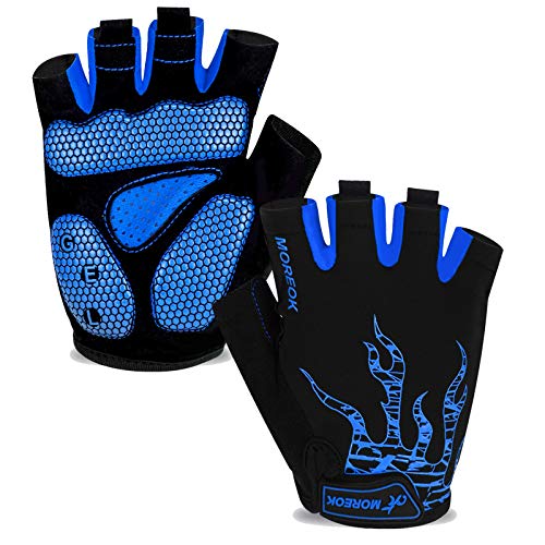 MOREOK Cycling Gloves Bike Gloves for Men/Women-[Breathable Anti-Slip 5MM Gel Pad] Biking Gloves Half Finger Road Bike MTB Bicycle Gloves-050-BLUE-XL