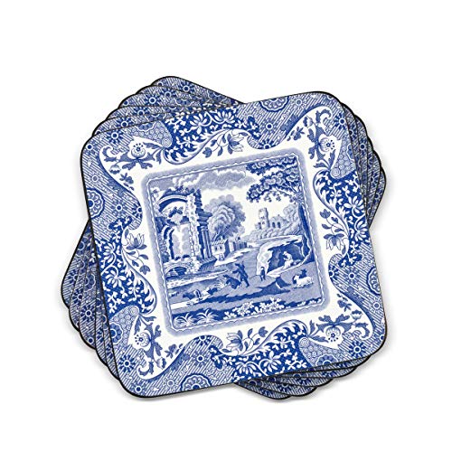 Spode Blue Italian Collection Coasters | Set of 6 | Cork Backed Board | Heat and Stain Resistant | Drinks Coaster for Tabletop Protection