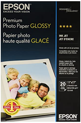 Epson Premium Photo Paper GLOSSY (11x17 Inches, 20 Sheets) (S041290),White
