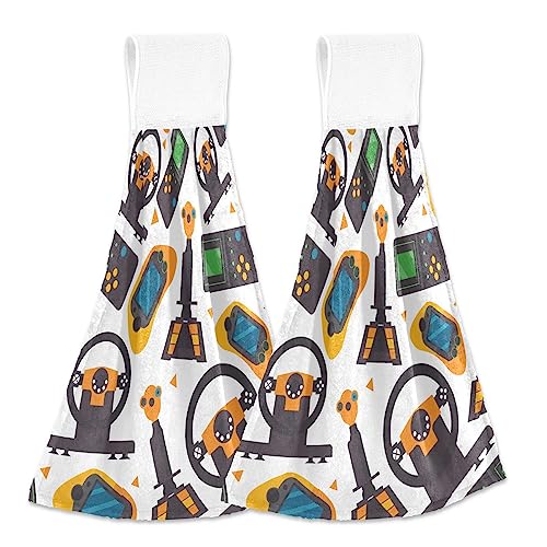 SLHKPNS Gamepads Controllers Kitchen Hanging Hand Towels, Cartoon Joystick Absorbent Tie Towel with Loop 2 PCS Kitchen Linen Sets for Bathroom Restroom Home Decor