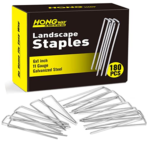 HongWay 180 Pack Landscape Staples Garden Staples 6 Inch 11 Gauge Galvanized Ground Stakes Heavy Duty Yard Stakes Pins for Weed Barrier Hose Tent