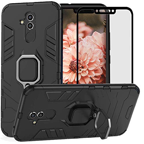 DuoLide for Huawei Mate 20 Lite Case, 2 in 1 Hybrid Heavy Duty Armor Shockproof Defender Kickstand Dual Layer Bumper Hard Back Case Cover Tempered Glass Screen Protector，Black