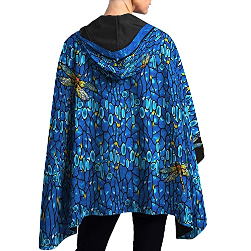 RainCaper Womens Rain Cape Poncho Coat Waterproof with Hood Reversible Fine Art (Tiffany Dragonfly)