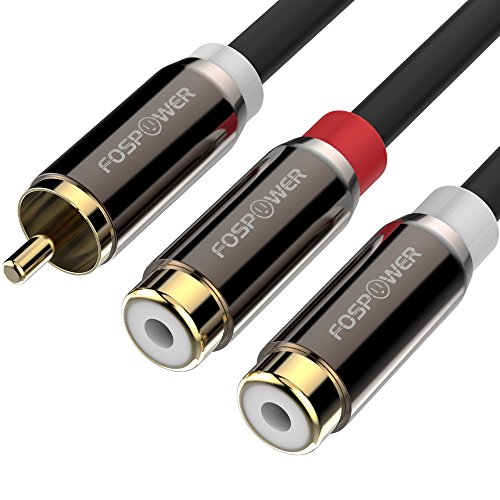 FosPower Y Adapter [8 inch] 1 RCA (Male) to 2 RCA (Female) Stereo Audio Y Adapter Subwoofer Cable [24k Gold Plated] 1 Male to 2 Female Y Splitter Connectors Extension Cord