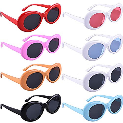 SIQUK 8 Pairs Clout Oval Goggles Retro Kurt Mod Sunglasses (Bonus: 1 Pc Cleaning Cloth)