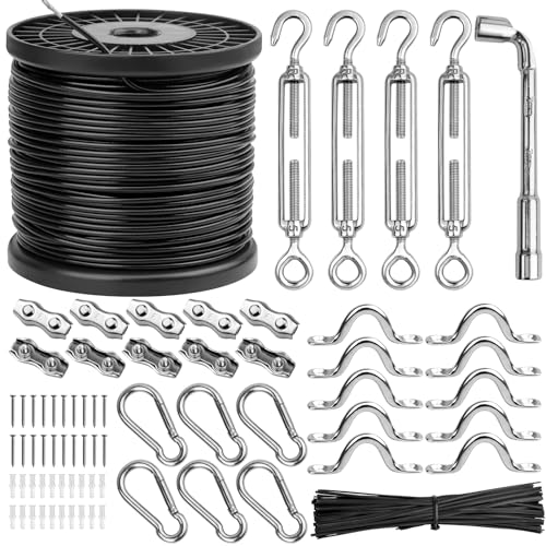 Belio String Light Hanging Kit，Stainless Steel Cable for Outdoor Lights，Globe String Light Suspension Kit Include 182 FT Wire Rope Cable Turnbuckle and Hooks