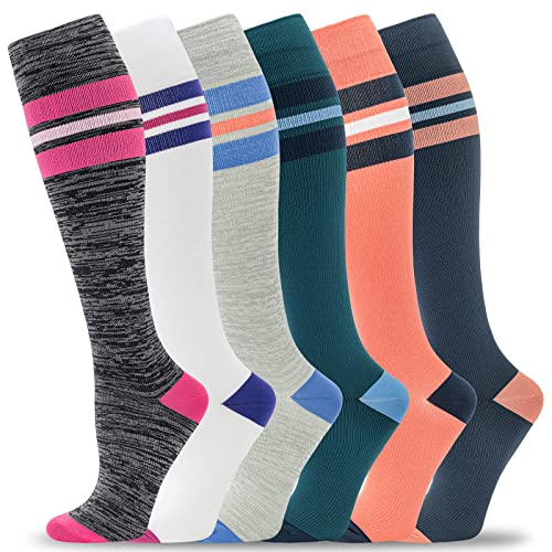 fenglaoda Compression Socks Women Men 20-30 mmHg 6 Pairs,Knee High Best Support Socks for Running, Sports,Travel, Flight, Nurse, Pregnancy