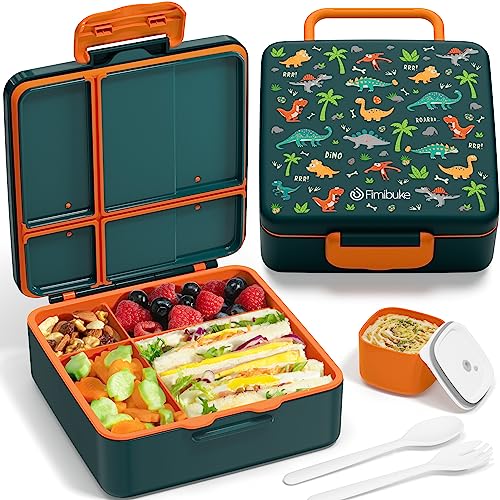 Fimibuke Bento Lunch Box for Kids - Leak Proof Toddler Bento Box with 4 Compartments BPA Free Dishwasher Safe Lunch Container with Utensils, Ideal Portion Sizes for Ages 3-12 Girls Boys for School
