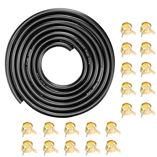 CocoMocart 10-Foot Length Stretchy 1/4 Inch ID Fuel Line+20pcs 2/5' ID Hose Clamps for Kawasaki Kohler Briggs & Stratton Small Engines