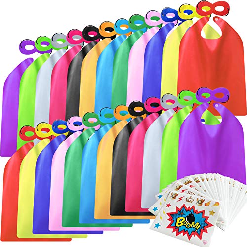 Kidsfere Superhero Capes and Masks for Kids Boys Girls 24 sets with Stickers Decoration for Super hero themed Birthday Party or Class Activity