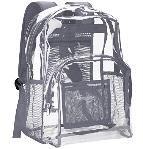 Vorspack Clear Backpack Heavy Duty PVC Transparent Backpack with Reinforced Strap Stitches & Large Capacity for College Workplace Security - Grey