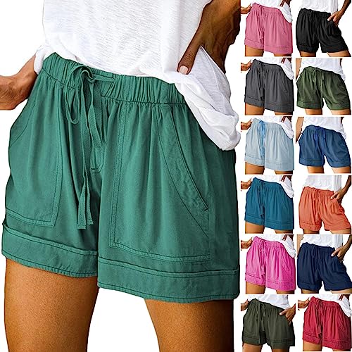 DASAYO Deals of The Day Clearance Prime Shorts with Pockets for Women Cotton Drawstring Elastic Waist Casual Shorts Loose Lounge Summer Shorts Knee Length Shorts Women Army Green L