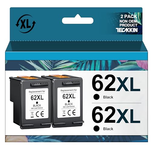 62XL Ink Cartridges Black Replacement for HP Ink 62 HP 62 Ink 62XL Ink Works with HP Envy 5540 5549 5640 5660 7640 7645 OfficeJet Mobile 250 200 OfficeJet 5740 5741 8040 Printer (2 Black)