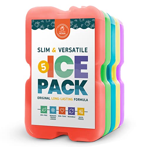 Healthy Packers Ice Pack for Lunch Box - Freezer Packs - Original Cool Pack (Set of 5) | Slim & Long-Lasting Ice Packs for Your Lunch or Cooler Bag (Combo)