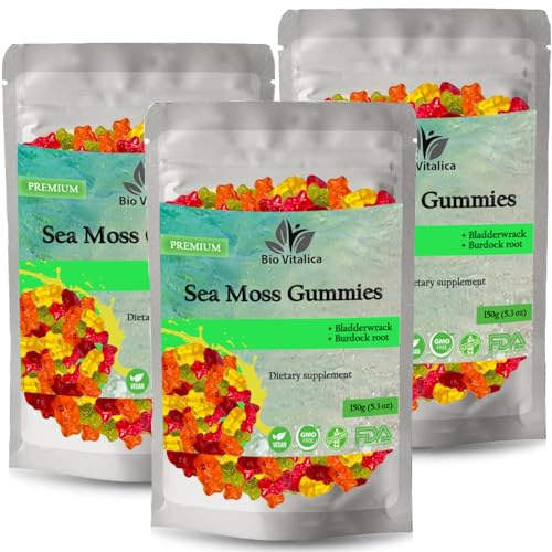 Sea Moss Gummies - Irish sea Moss raw Organic, Bladderwrack, Burdock Root. Contains Sea Moss Gel and Powder. Superfoods for Vegan, Keto and Dr Sebi Diet. Immune Boosting (1, Original)