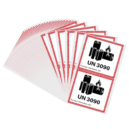 Hybsk 4.7' x 4.3' Lithium Ion Battery Transport Caution Warning Labels 50 Adhesive Stickers (UN3090)