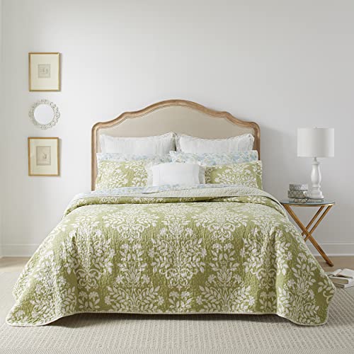 Laura Ashley - Queen Quilt Set, Reversible Cotton Bedding with Matching Shams, Home Decor for All Seasons (Rowland Sage, Queen)