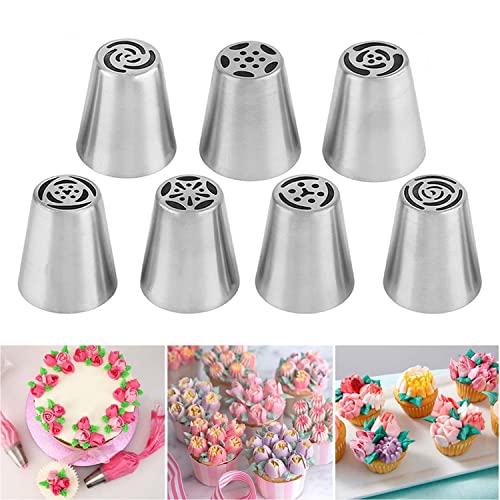 Suuker Russian Piping Tips Set,Stainless Steel Cupcake Flower Shaped Frosting Nozzle Kit，Kitchen Gadgets For Pastry Cupcakes Cakes Cookies Decorating (7Pcs)
