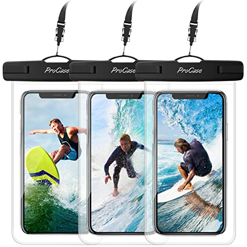 ProCase Universal Waterproof Pouch up to 7', Cellphone Dry Bag Underwater Case for iPhone 15 14 13 Pro Max 12 11 Xs XR 8 Plus Mini, Galaxy S23 S22 S21 Ultra Pixel -3 Pack, Clear