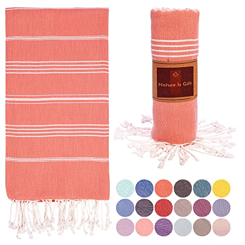 Beach Towel 100% Cotton Turkish Beach Towel Adult 38x70 Inch Pre-washed Absorbent Extra Large|Sand Free Quick Dry BathTowels|Lightweight Blanket|Travel Cruise Camping Spa Gym Yoga Towel|Dark Coral