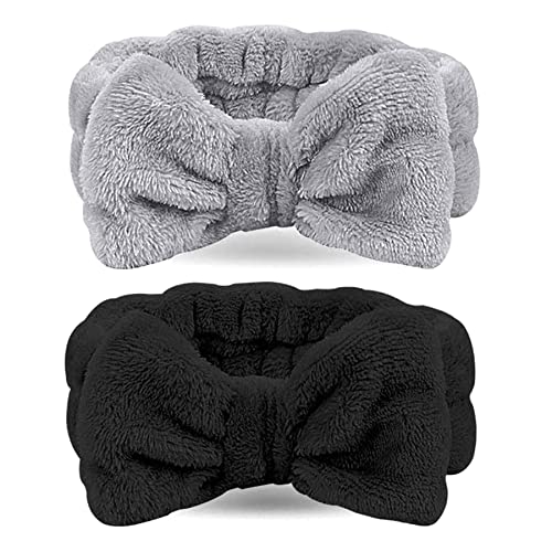 LADES Spa Headband – 2 Pack Bow Hair Band Women Facial Makeup Head Band Soft Coral Fleece Head Wraps For Shower Washing Face
