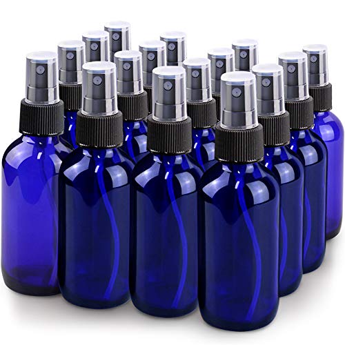 Wedama Spray Bottle, 4oz Fine Mist Glass Spray Bottle, Little Refillable Liquid Containers for Watering Flowers Cleaning(16 Pack, Blue)