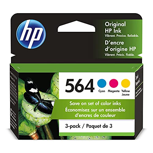 HP 564 Cyan, Magenta, Yellow Ink (3-pack) | Works with DeskJet 3500; OfficeJet 4620; PhotoSmart B8550, C6300, D5400, D7560, 5500, 6510, 6520, 7500, Plus, Premium, eStation Series | N9H57FN