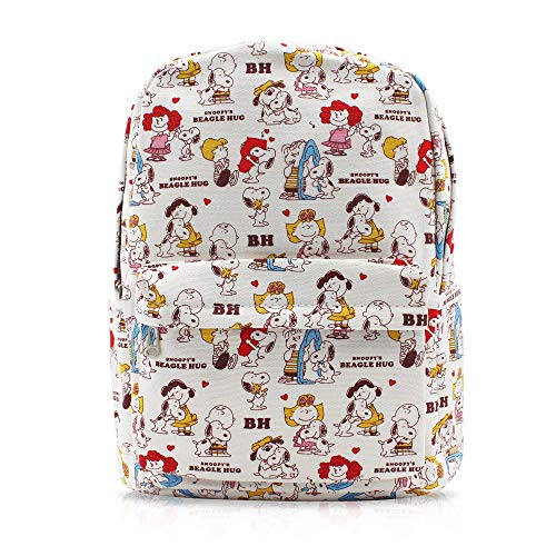 FINEX Snoopy White Canvas Casual Daypack with 15 in Laptop Storage Compartment