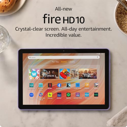 Amazon Fire HD 10 tablet, built for relaxation, 10.1' vibrant Full HD screen, octa-core processor, 3 GB RAM, latest model (2023 release), 32 GB, Lilac