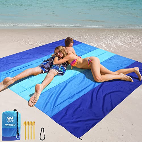 WIWIGO Beach Blanket Waterproof Sandproof Beach Mat 79' X 83' /10'x9'for 2-8 Adults Quick Drying Outdoor Picnic Mat Beach Accessories for Travel, Camping, Hiking