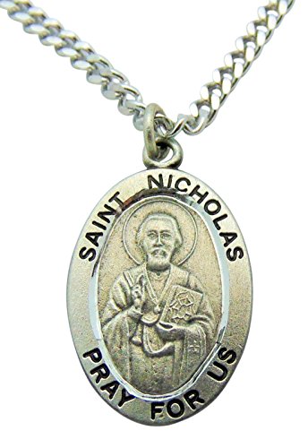 St Nicholas Solid Pewter Patron Saint Medal One Inch with Stainless Steel Chain