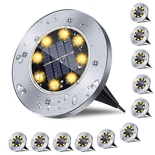 Rayolon Solar Ground Lights, Waterproof Solar Garden Lights, Upgraded Outdoor Garden Waterproof Bright in-Ground Lights, Landscape Lights for Pathway,Yard,Deck,Lawn,Patio,Walkway (12 Pack Warm Light)