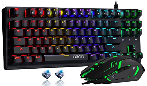 Mechanical Gaming Keyboard and Mouse Combo-CHONCHOW TKL 87 Keys Blue Switche RGB Rainbow Backlit Keyboard 3200DPI Mice with 6 Button Value Combo for PS4 Xbox Laptop Windows PC Gamer