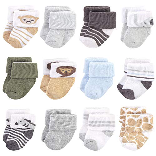 Hudson Baby baby boys Cotton Rich Newborn and Terry Casual Sock, Boy Safari, 0-3 Months US