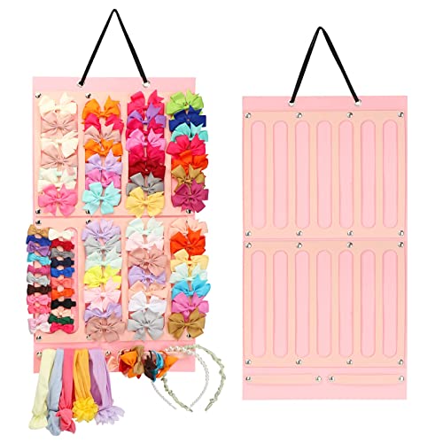 Vimiv Hair Bows Holder w/Large Capacity, Hair Clips Storage Hanger w/16 Ribbons, Hair Bows Organizer, Baby Accessory Display w/Sturdy Rope, Wall Hanging for Girl Room, Nursery Decors