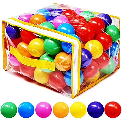 Hovenlay Ball Pit Balls Phthalate Free BPA Free Crush Proof Plastic - 7 Bright Colors in Reusable Play Toys for Kids with Storage Bag
