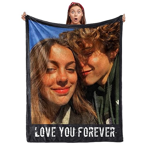 Promistill Couple Gifts Custom Blanket with Photos Personalized Flannel Throw Blankets Gifts for Boyfriend Girlfriend Customized Blanket Personalized for Husband Wife