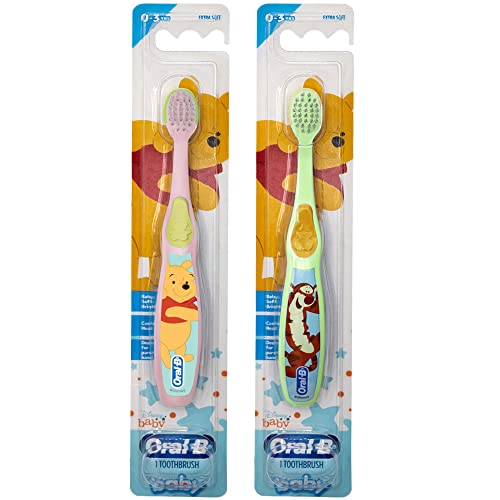 Oral-B Baby Manual Toothbrush, Pooh Characters, 0-3 Years Old, Extra Soft (Characters Vary) - Pack of 2