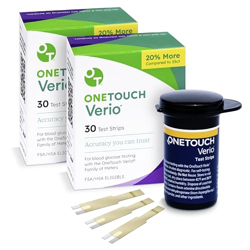 OneTouch Verio Test Strips for Diabetes Value Pack - 60 Count | Diabetic Test Strips for Blood Sugar Monitor | Home Self Glucose Testing | 2 Boxes, 30 Test Strips Per Pack