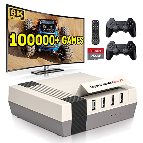 Kinhank Retro Game Console with 100000+Games,Super Console CUBE X3 Video Game Console with EmuElec 4.5/Android 9/CoreE,8K Output,2.4+5G,BT 4.0,Emulator Console Compatible with Most Emulators,Best Gift